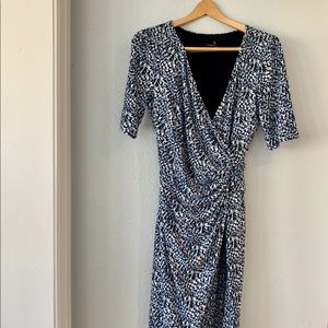 Ann Taylor V-Neck blue and black print dress